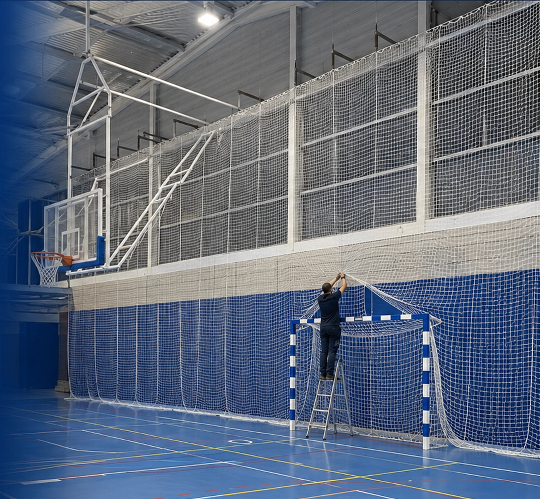 Instalación deportiva con redes de protección y equipamiento técnico